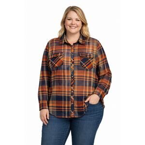 Eden & Olivia Top Womans 3X Sheer Flowy Plaid Cimmeron button Down Lightweight